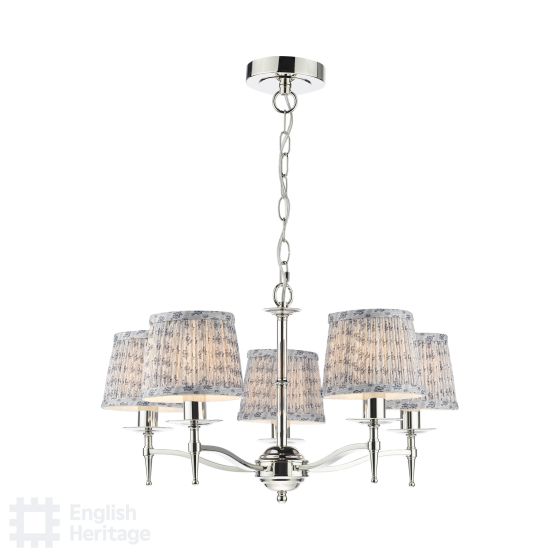 där lighting English Heritage Marble Hill 5 Light Armed Pendant Polished Nickel With Shade