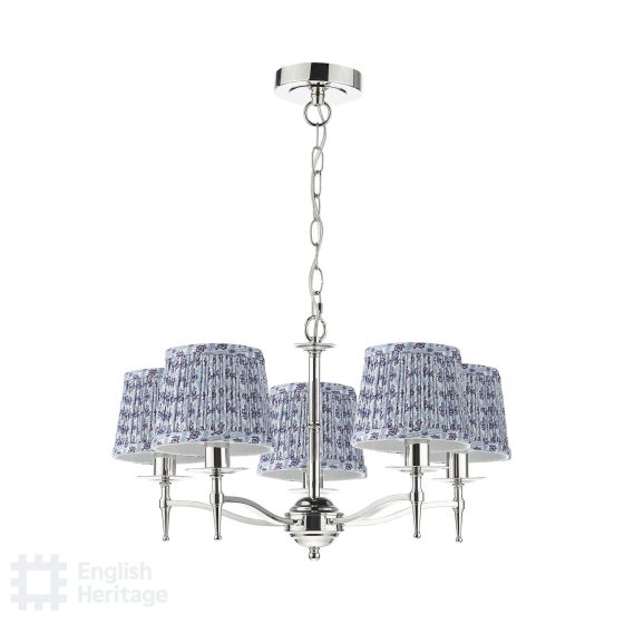 Där Lighting English Heritage Marble Hill 5 Light Armed Pendant Polished Nickel With Shade