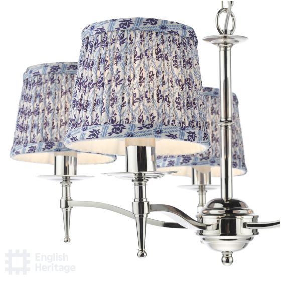 Där Lighting English Heritage Marble Hill 5 Light Armed Pendant Polished Nickel With Shade