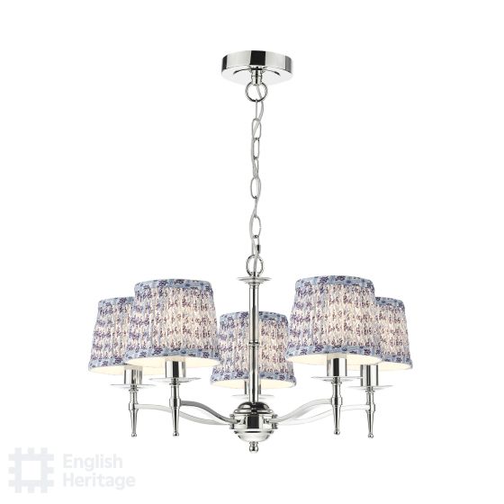 där lighting English Heritage Marble Hill 5 Light Armed Pendant Polished Nickel With Shade