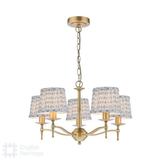 där lighting English Heritage Marble Hill 5 Light Armed Pendant Aged Brass With Shade