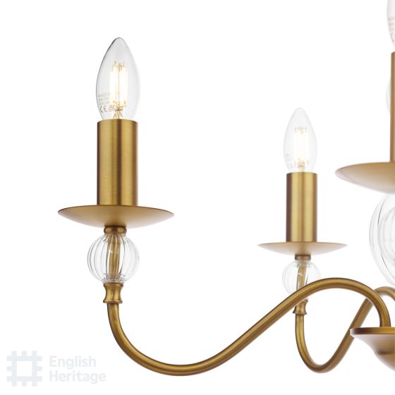 Där Lighting English Heritage Wrest Park 5 Light Armed Pendant Aged Brass And Ribbed Glass