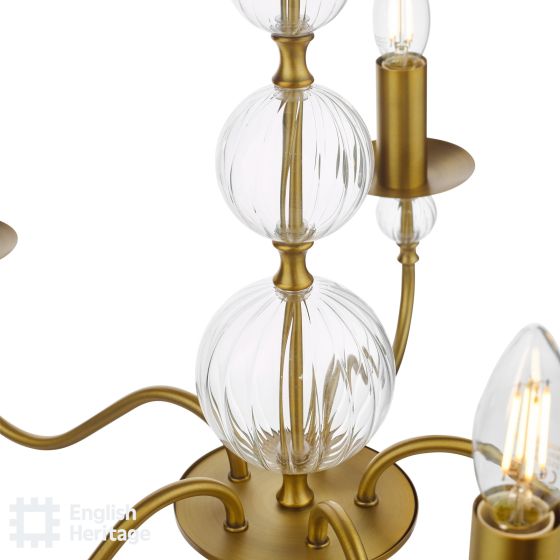 Där Lighting English Heritage Wrest Park 5 Light Armed Pendant Aged Brass And Ribbed Glass