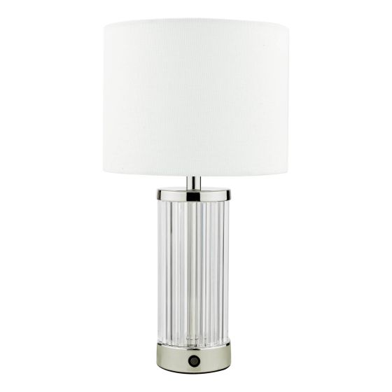 Där Lighting Enrico Rechargeable Table Lamp Polished Nickel And Glass With Shade LED