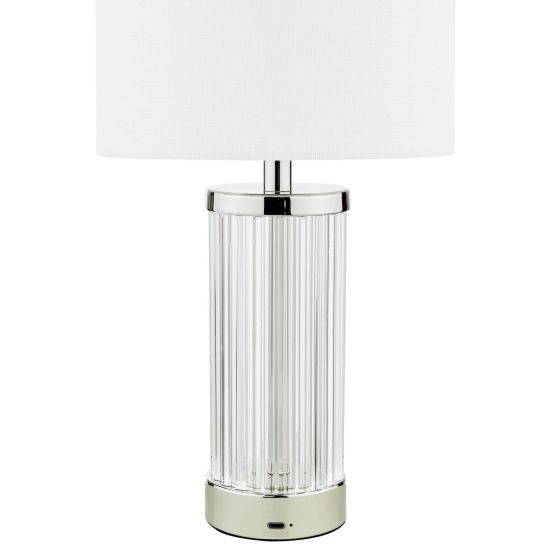 Där Lighting Enrico Rechargeable Table Lamp Polished Nickel And Glass With Shade LED