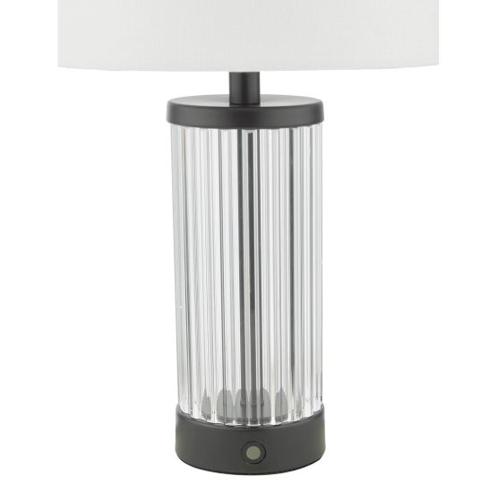 Där Lighting Enrico Rechargeable Table Lamp Satin Black And Glass With Shade LED