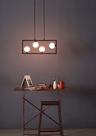 Där Lighting Ensio 4 Light Pendant Matt Black & Opal Glass