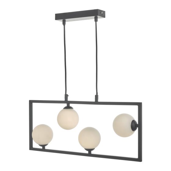 där lighting Ensio 4 Light Pendant Matt Black & Opal Glass