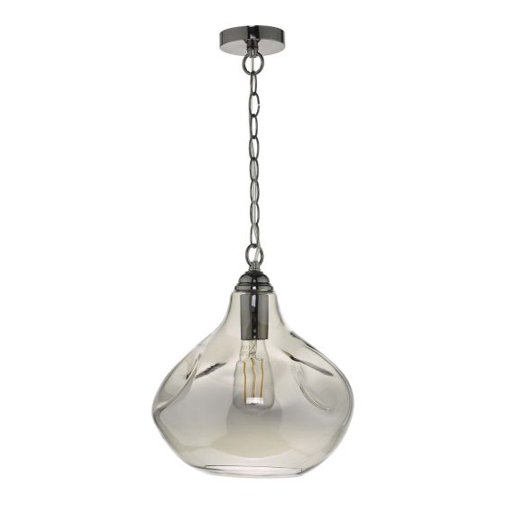 Där Lighting Esarosa 1 Light Pendant Black Chrome And Smoked Glass