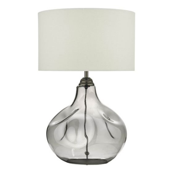 Där Lighting Esarosa Table Lamp Smoked Glass With White Linen Shade