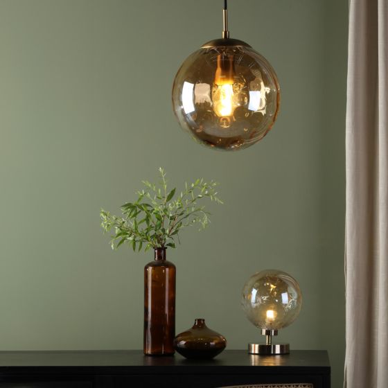 Där Lighting Esben Table Lamp Antique Brass Amber Dimpled Glass