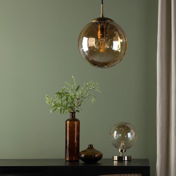 Där Lighting Esben Table Lamp Antique Brass Amber Dimpled Glass