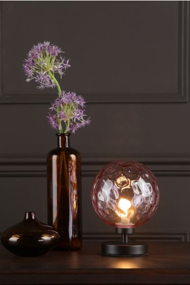 Där Lighting Esben Table Lamp Matt Black Pink Dimpled Glass