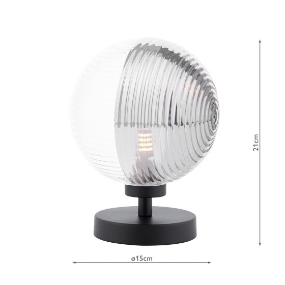 Där Lighting Esben Table Lamp Matt Black & Smoked/Clear Ribbed Glass