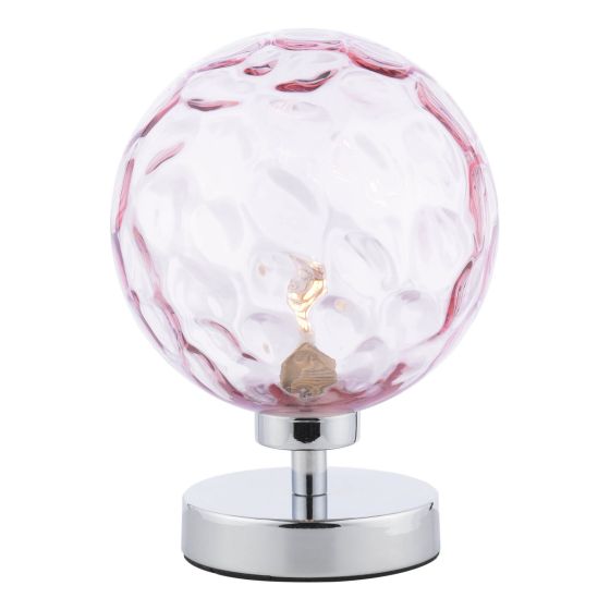 där lighting Esben Table Lamp Polished Chrome Pink Dimpled Glass