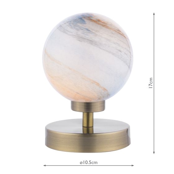 Där Lighting Esben Touch Table Lamp Antique Brass With Planet Glass
