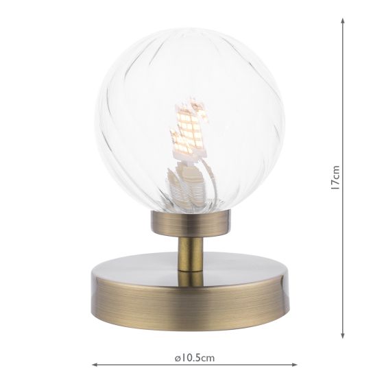 Där Lighting Esben Touch Table Lamp Antique Brass With Twisted Glass