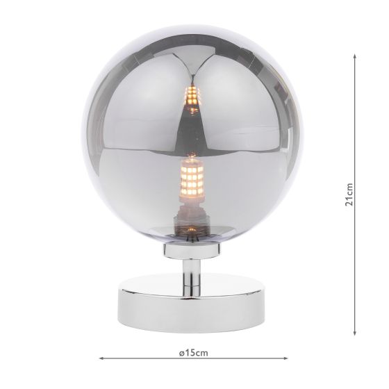 Där Lighting Esben Touch Table Lamp Polished Chrome And Large Smoked Glass