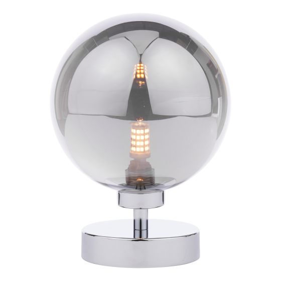 där lighting Esben Touch Table Lamp Polished Chrome and Large Smoked Glass
