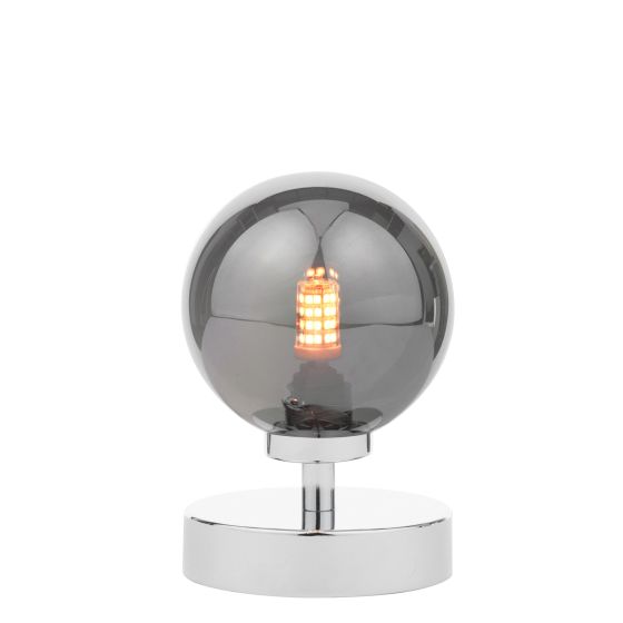 där lighting Esben Touch Table Lamp Polished Chrome With Smoked Glass