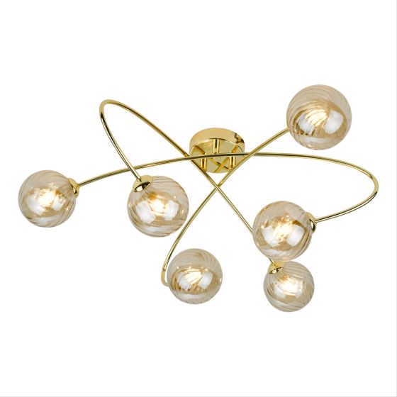 där lighting Etta 6 Light Semi Flush Polished Gold Champagne Glass