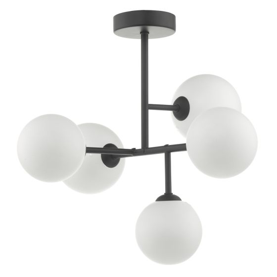 Där Lighting Euan 5 Light Semi Flush Black & Opal Glass
