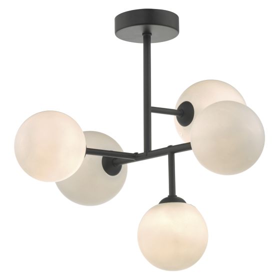 Där Lighting Euan 5 Light Semi Flush Black & Opal Glass