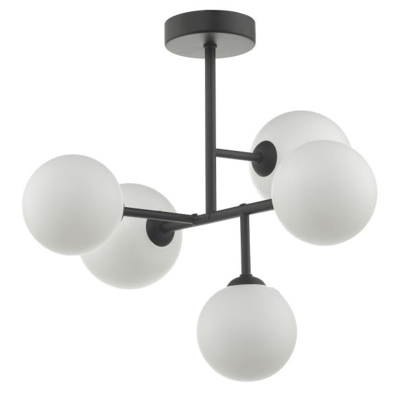 Där Lighting Euan 5 Light Semi Flush Black & Opal Glass