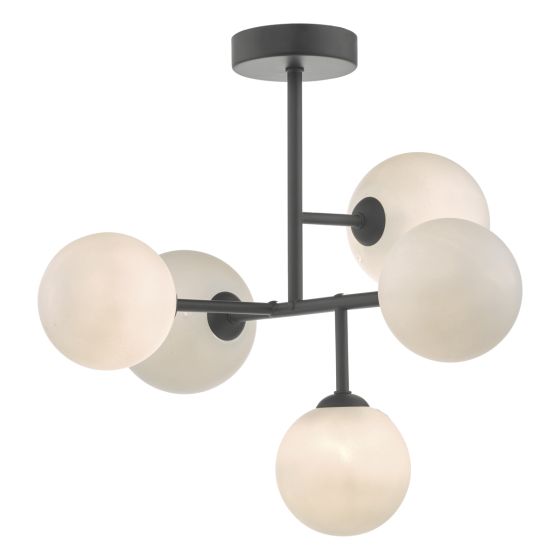 där lighting Euan 5 Light Semi Flush Black & Opal Glass