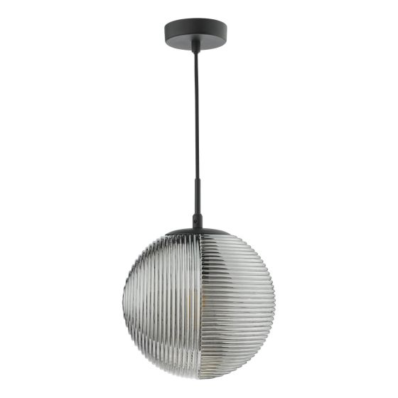 Där Lighting Evander Single Pendant Matt Black And Smoked Glass