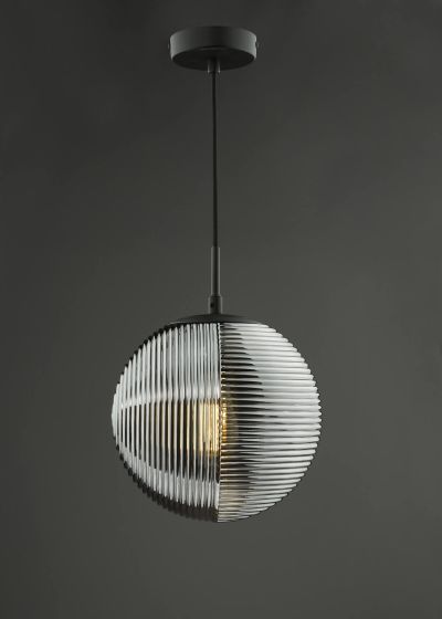 Där Lighting Evander Single Pendant Matt Black And Smoked Glass