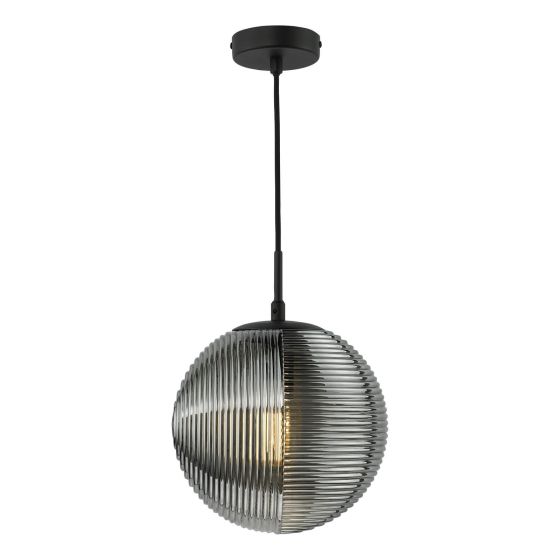 Där Lighting Evander Single Pendant Matt Black And Smoked Glass