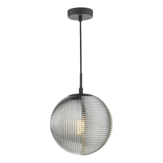 där lighting Evander Single Pendant Matt Black and Smoked Glass