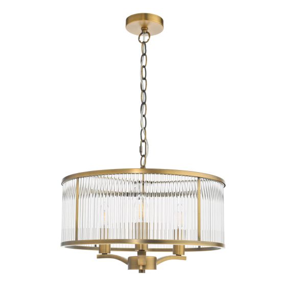 Där Lighting Evelyn 3 Light Pendant Antique Bronze And Glass
