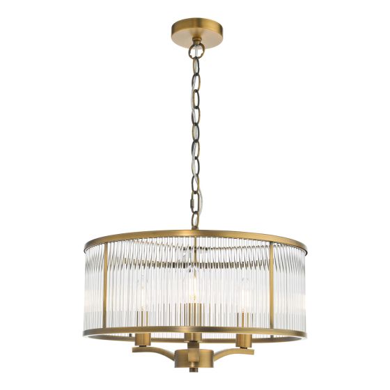 där lighting Evelyn 3 Light Pendant Antique Bronze and Glass