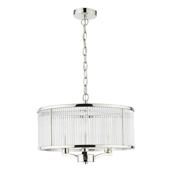 Där Lighting Evelyn 3 Light Pendant Polished Nickel Glass