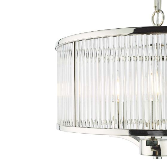 Där Lighting Evelyn 3 Light Pendant Polished Nickel Glass