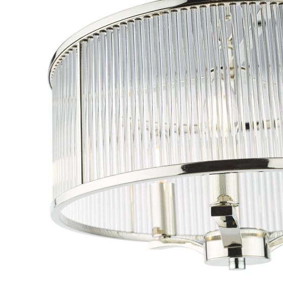 Där Lighting Evelyn 3 Light Pendant Polished Nickel Glass