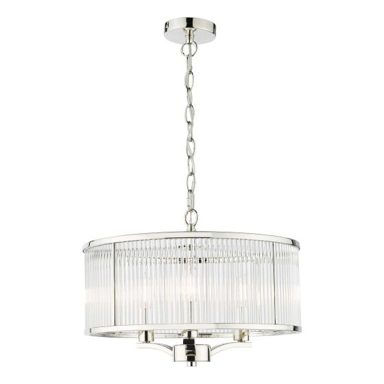 där lighting Evelyn 3 Light Pendant Polished Nickel Glass