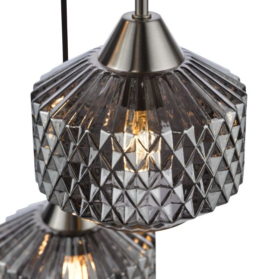 Där Lighting Fabrienne 3 Light Cluster Pendant Satin Nickel And Smoked Glass