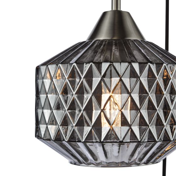 Där Lighting Fabrienne 3 Light Cluster Pendant Satin Nickel And Smoked Glass