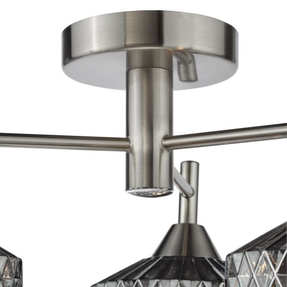 Där Lighting Fabrienne 3 Light Semi-Flush Satin Nickel And Smoked Glass