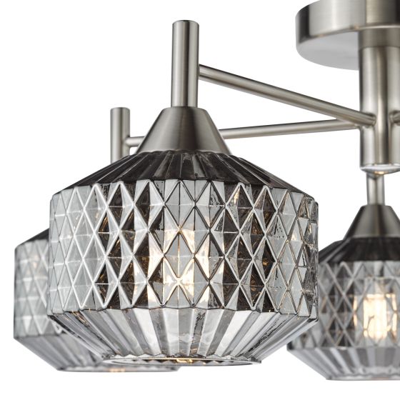 Där Lighting Fabrienne 5 Light Semi-Flush Satin Nickel And Smoked Glass