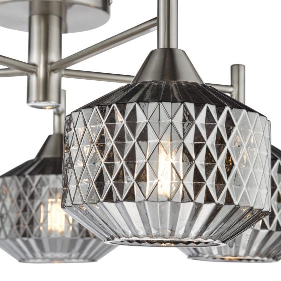 Där Lighting Fabrienne 5 Light Semi-Flush Satin Nickel And Smoked Glass