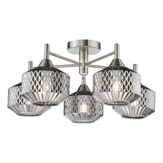 där lighting Fabrienne 5 Light Semi-Flush Satin Nickel and Smoked Glass