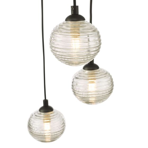 Där Lighting Federico 5 Light Cluster Pendant Black Clear Ribbed Glass