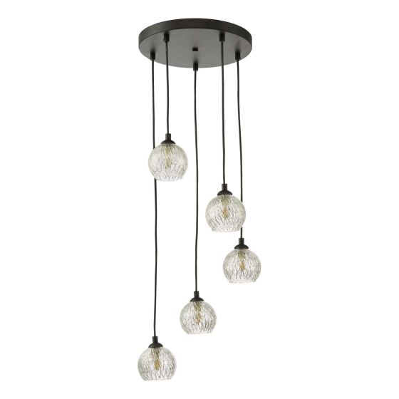 Där Lighting Federico 5 Light Cluster Pendant Black Clear/Wire Glass
