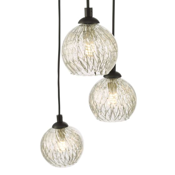 Där Lighting Federico 5 Light Cluster Pendant Black Clear/Wire Glass