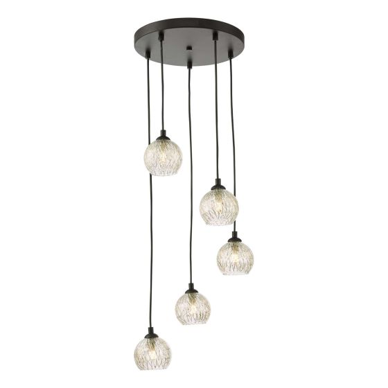 där lighting Federico 5 Light Cluster Pendant Black Clear/Wire Glass