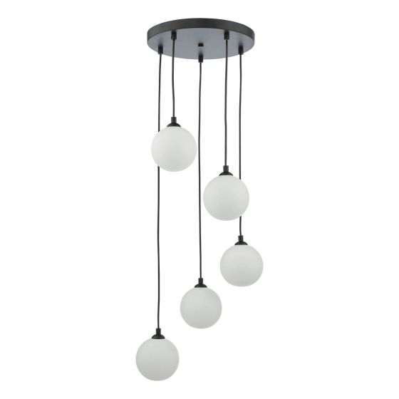 Där Lighting Federico 5 Light Cluster Pendant Black Opal Glass